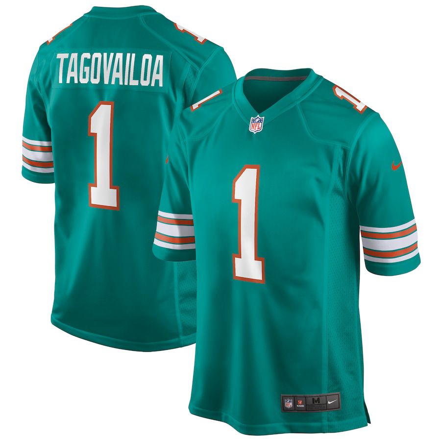 Men Miami Dolphins #1 Tua Tagovailoa Nike Aqua Alternate Game NFL Jersey